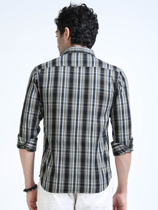 Men’s Grey & Black Check Cotton Linen Shirt