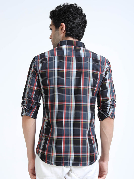 Men’s Black & Red Check Cotton Linen Shirt