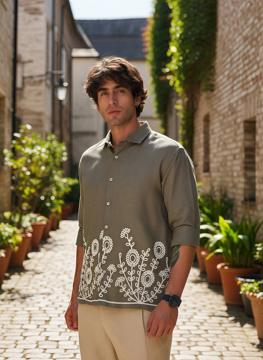 Crafted Embroidery Cotton Blend Shirt