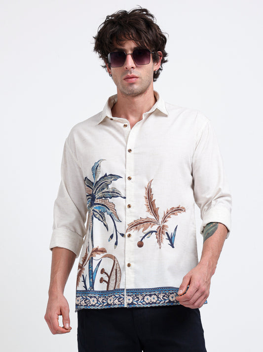 Artful Prints Sky Blue & White Check Cotton-Linen Shirt