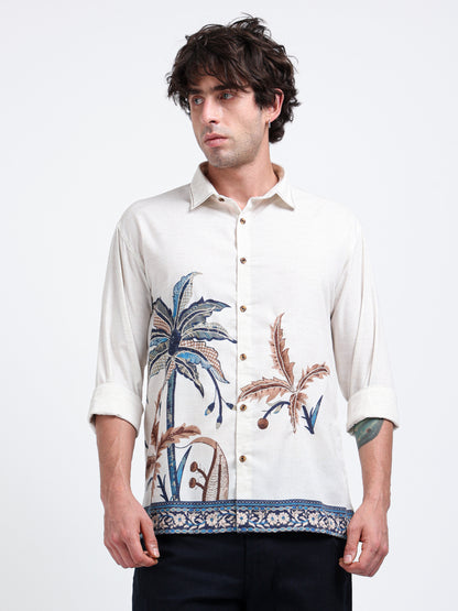 Artful Prints Sky Blue & White Check Cotton-Linen Shirt