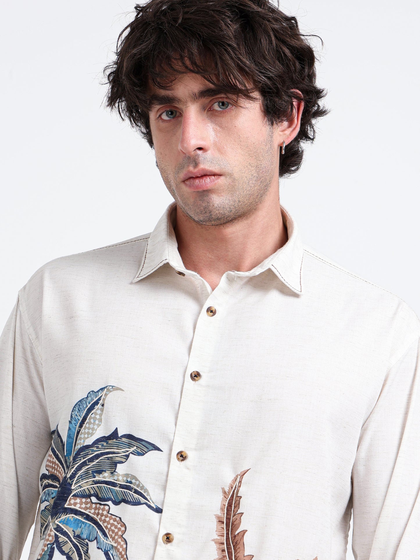 Artful Prints Sky Blue & White Check Cotton-Linen Shirt