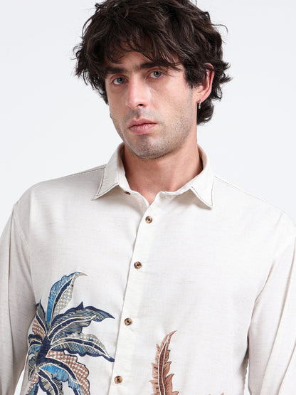 Artful Prints Sky Blue & White Check Cotton-Linen Shirt