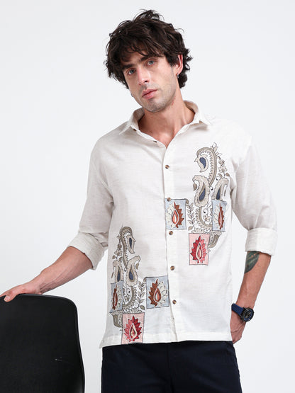 Artful Prints Sky Blue & White Check Cotton-Linen Shirt