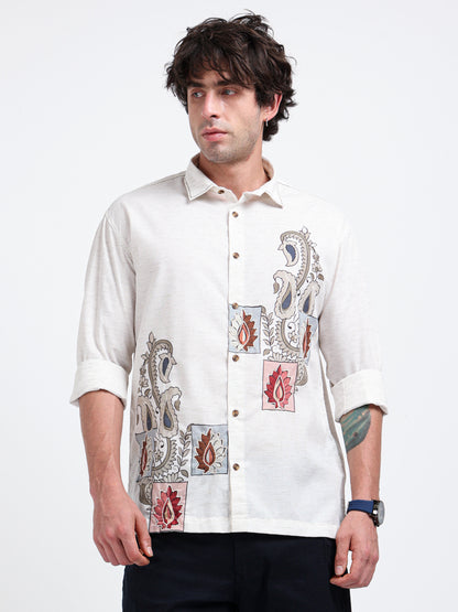 Artful Prints Sky Blue & White Check Cotton-Linen Shirt