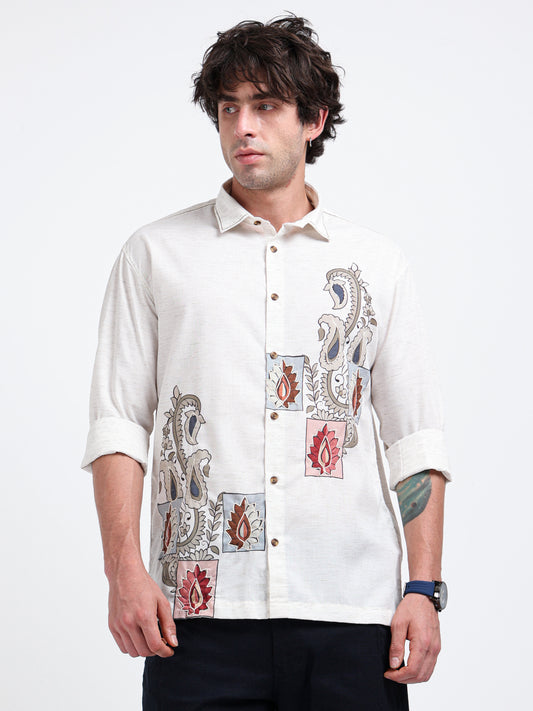 Artful Prints Sky Blue & White Check Cotton-Linen Shirt