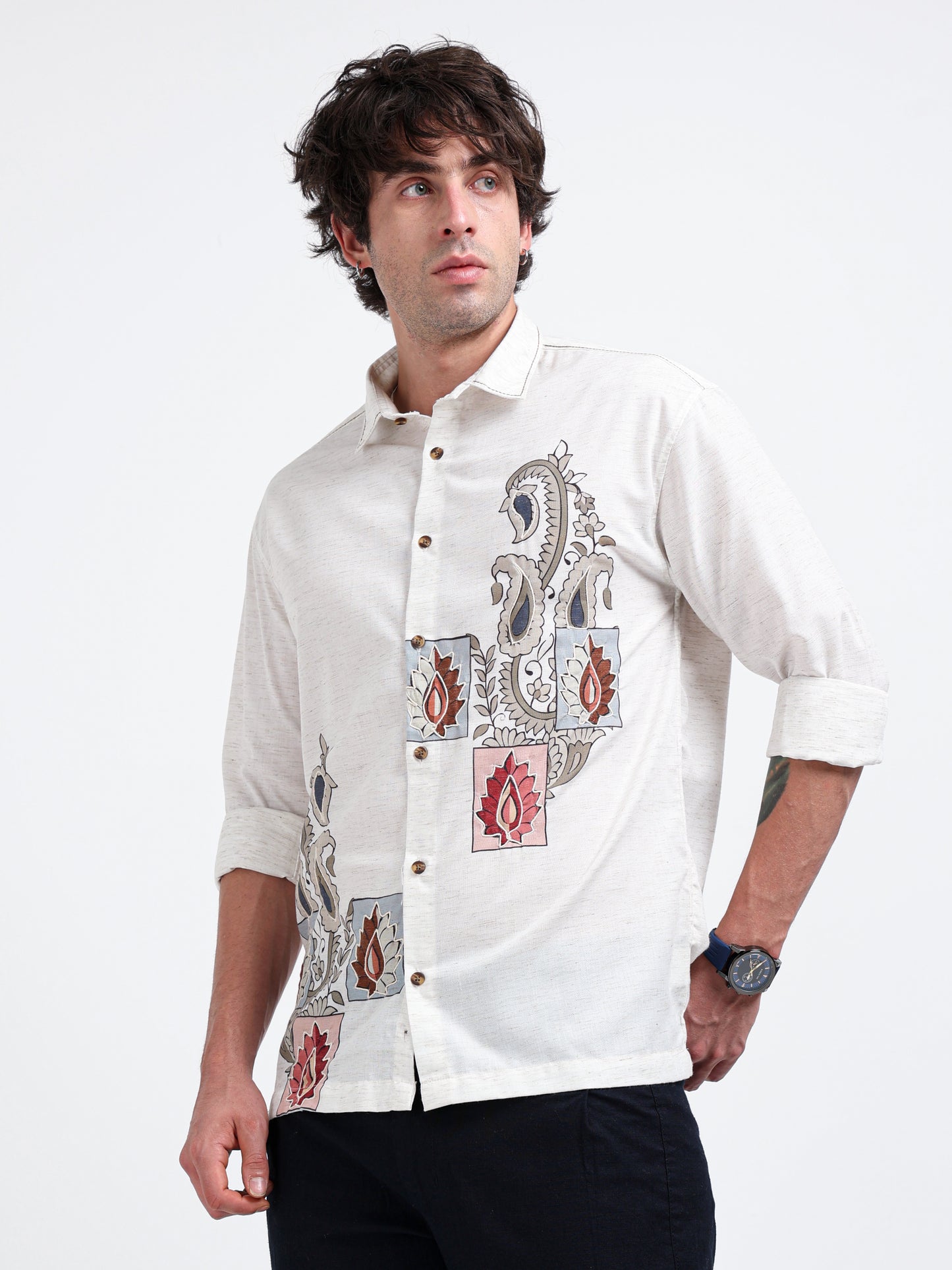 Artful Prints Sky Blue & White Check Cotton-Linen Shirt