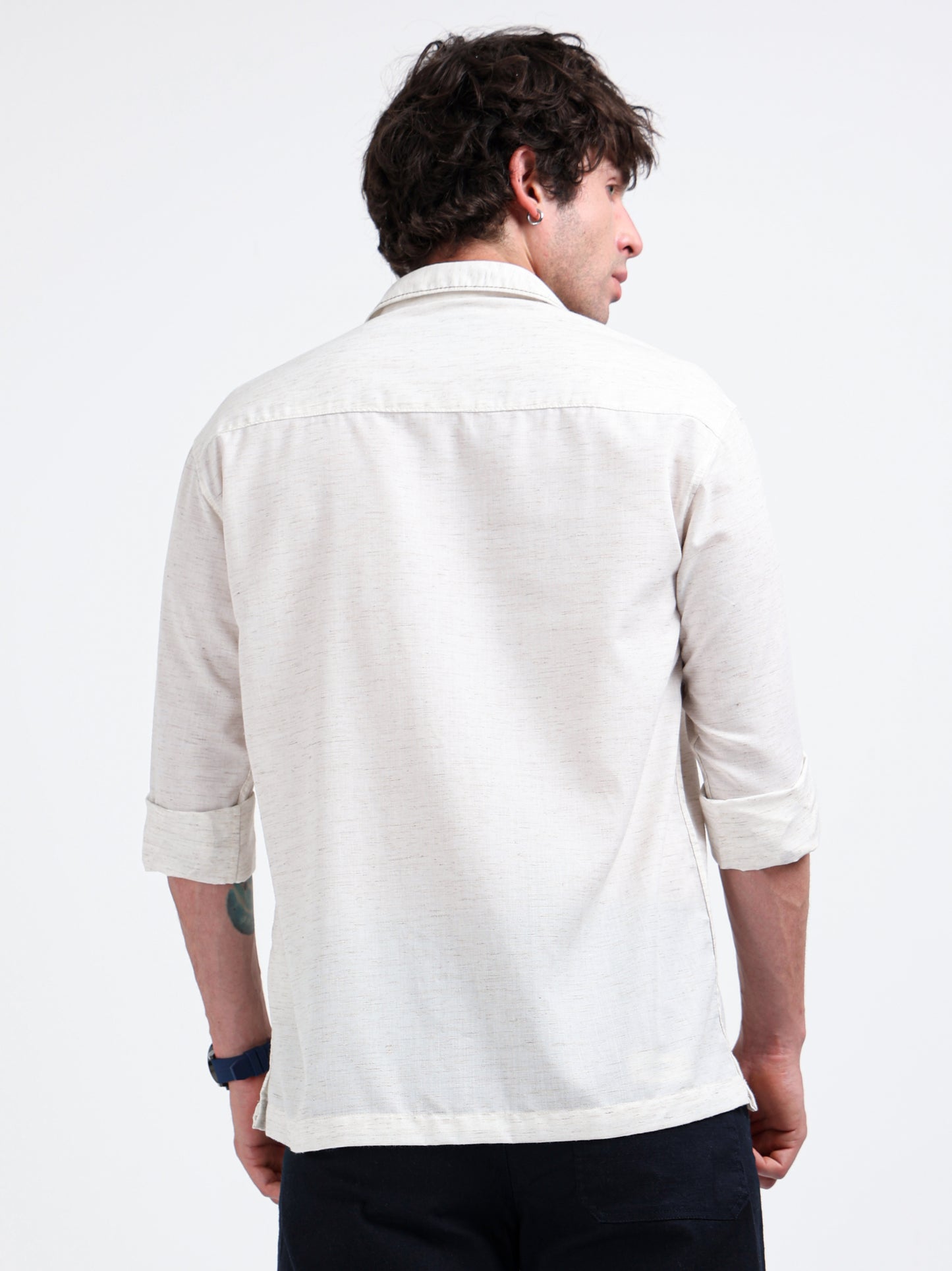 Artful Prints Sky Blue & White Check Cotton-Linen Shirt