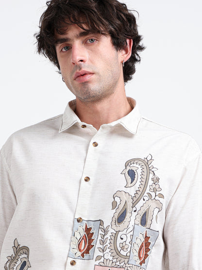 Artful Prints Sky Blue & White Check Cotton-Linen Shirt