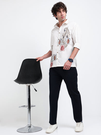 Artful Prints Sky Blue & White Check Cotton-Linen Shirt