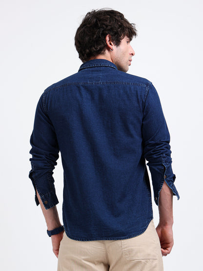 Crafted Embroidery and Urban Indigo Cotton Denim Shirt