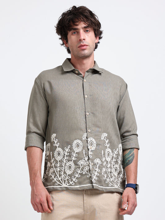 Crafted Embroidery Cotton Blend Shirt