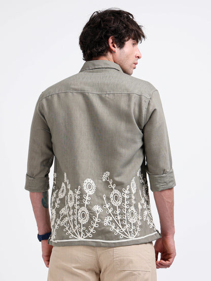 Crafted Embroidery Cotton Blend Shirt