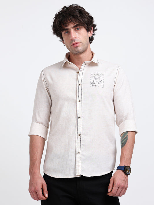 Crafted Embroidery Cotton Blend Shirt