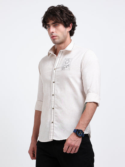 Crafted Embroidery Cotton Blend Shirt