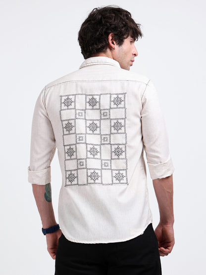 Crafted Embroidery Cotton Blend Shirt