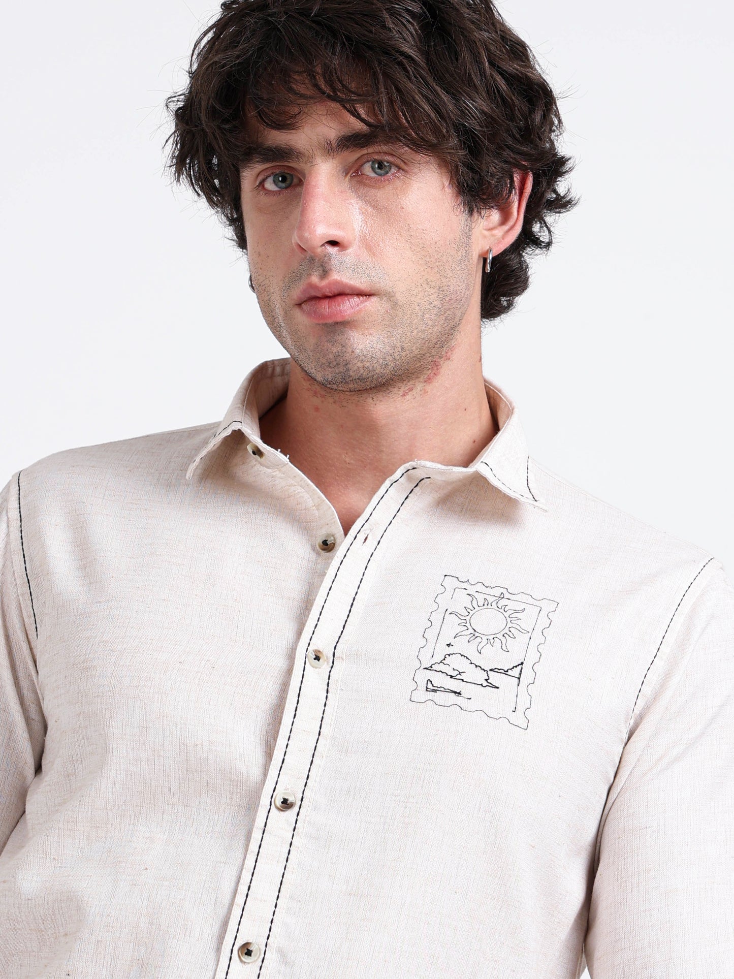 Crafted Embroidery Cotton Blend Shirt