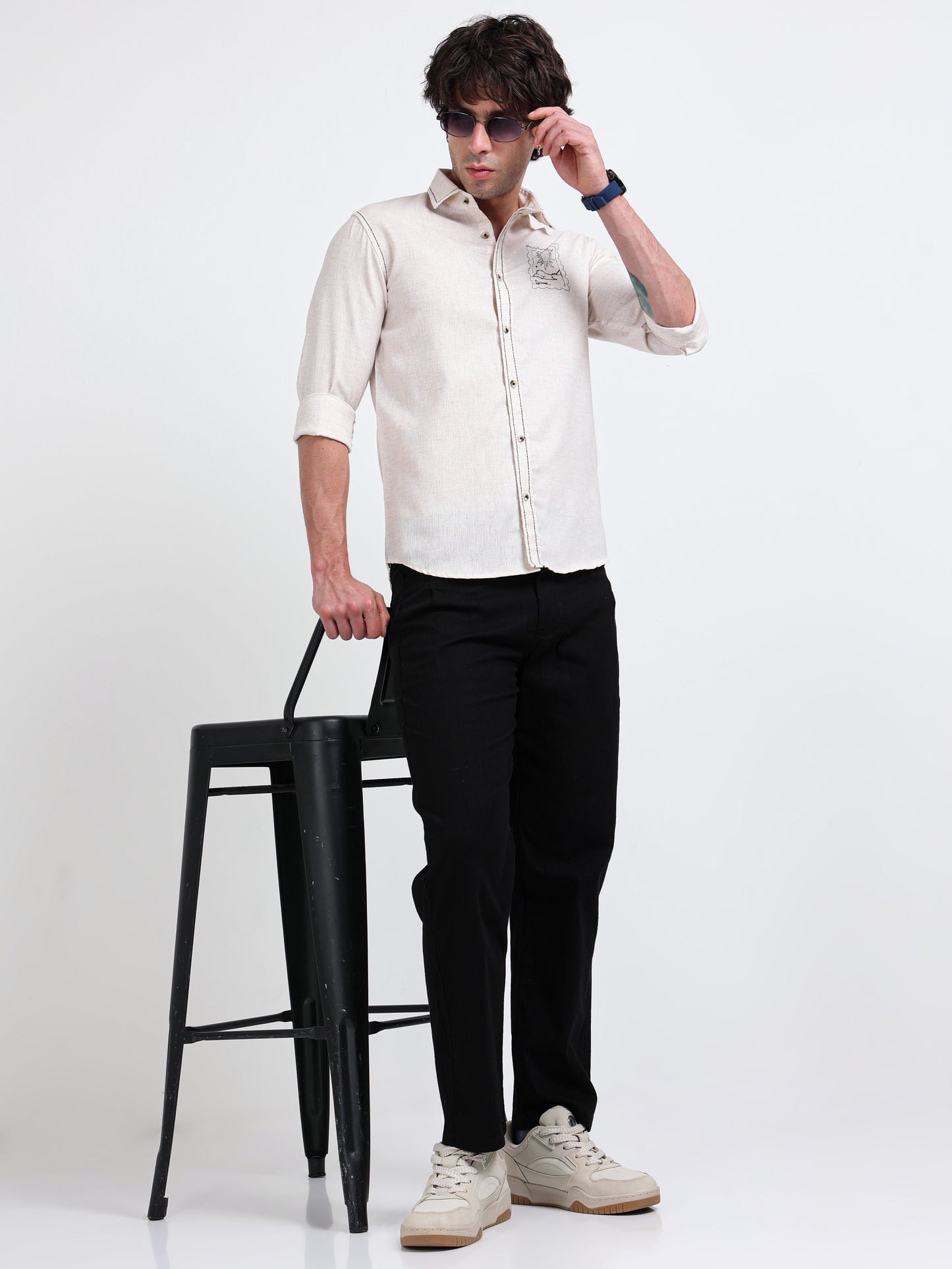 Crafted Embroidery Cotton Blend Shirt