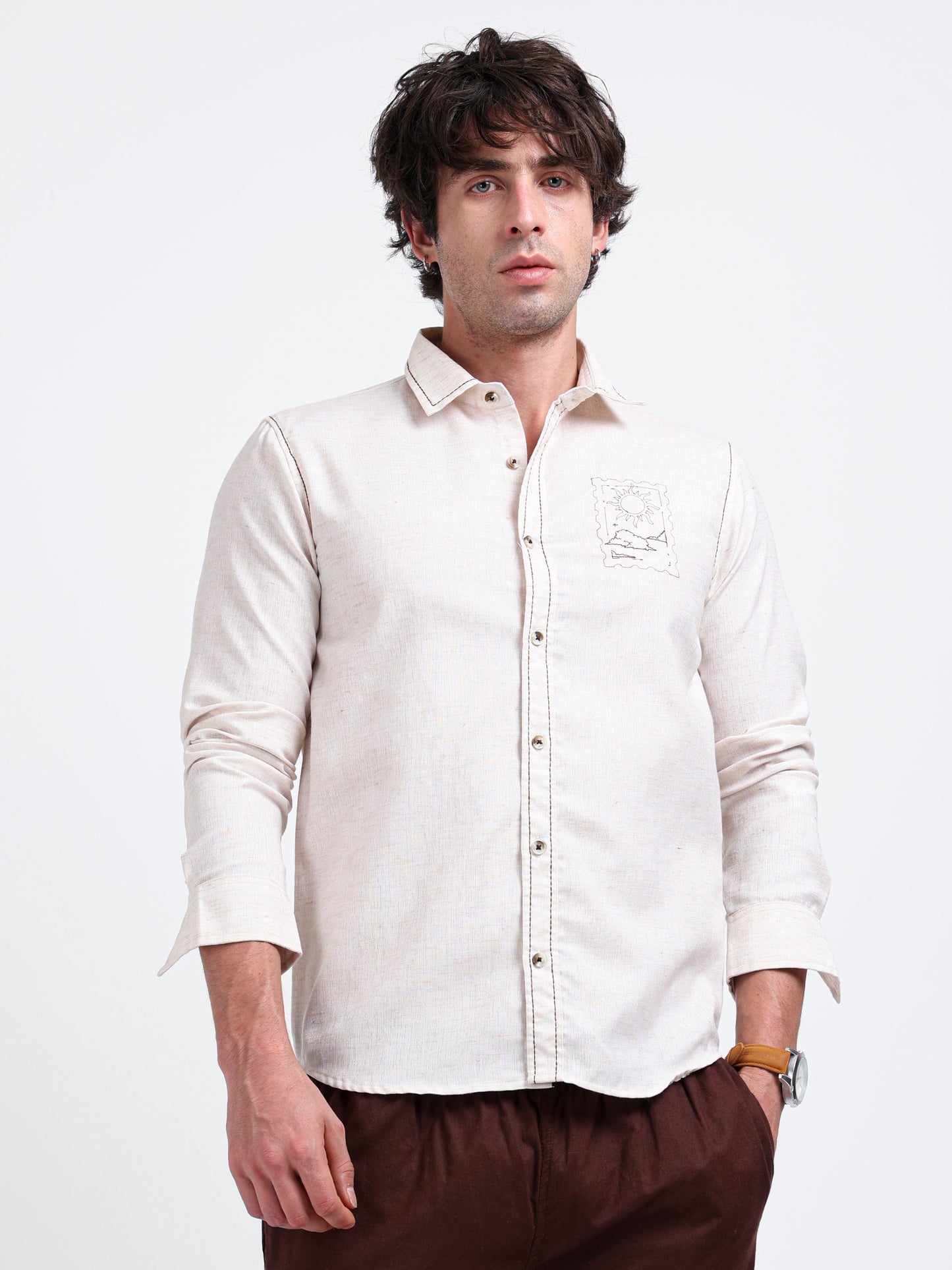 Crafted Embroidery Cotton Blend Shirt