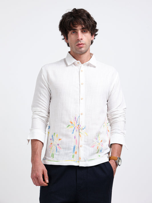 Crafted Embroidery Cotton Blend Shirt