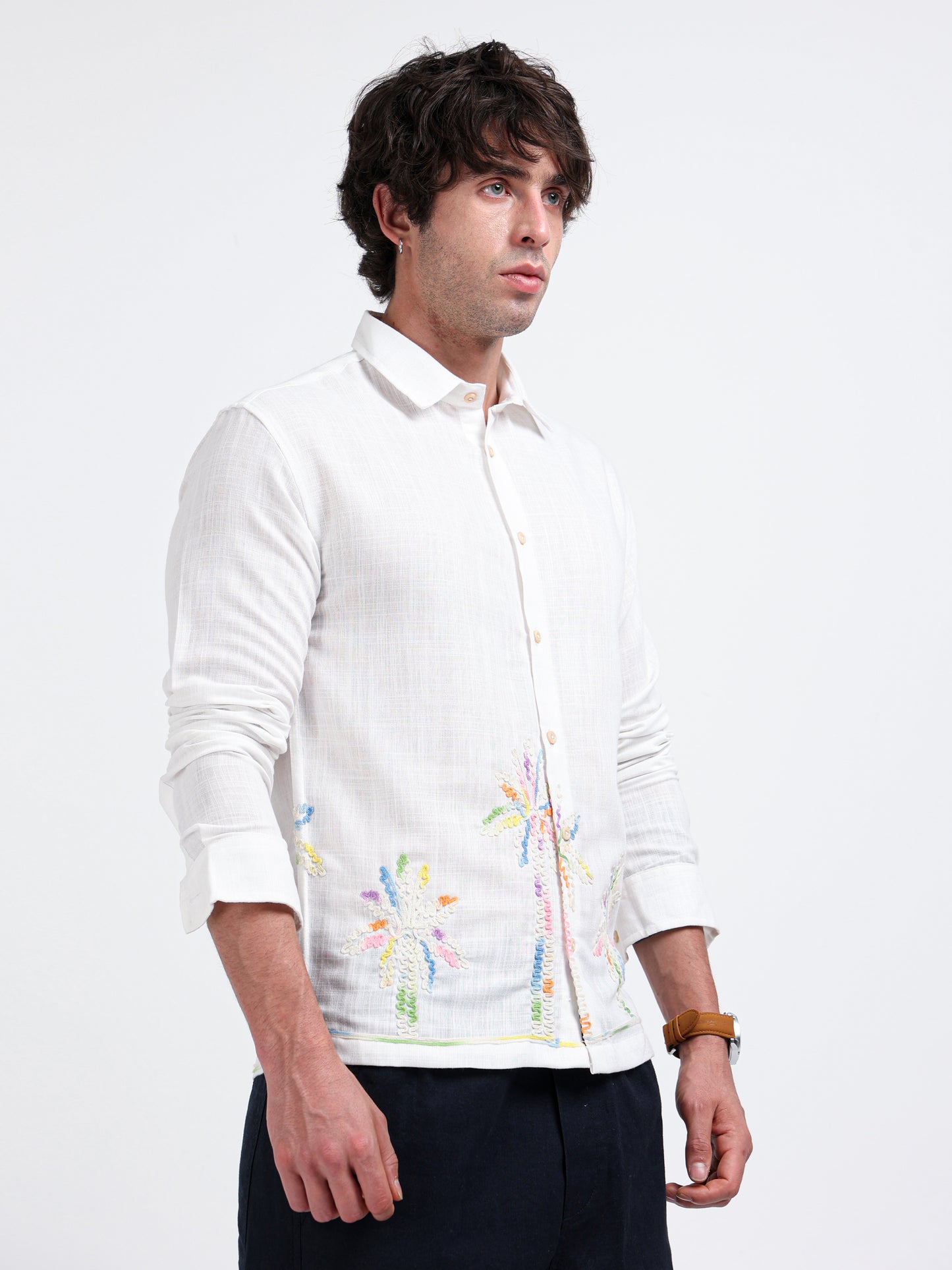 Crafted Embroidery Cotton Blend Shirt