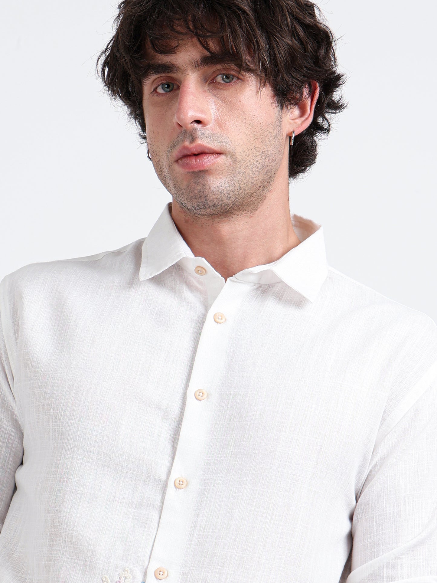 Crafted Embroidery Cotton Blend Shirt