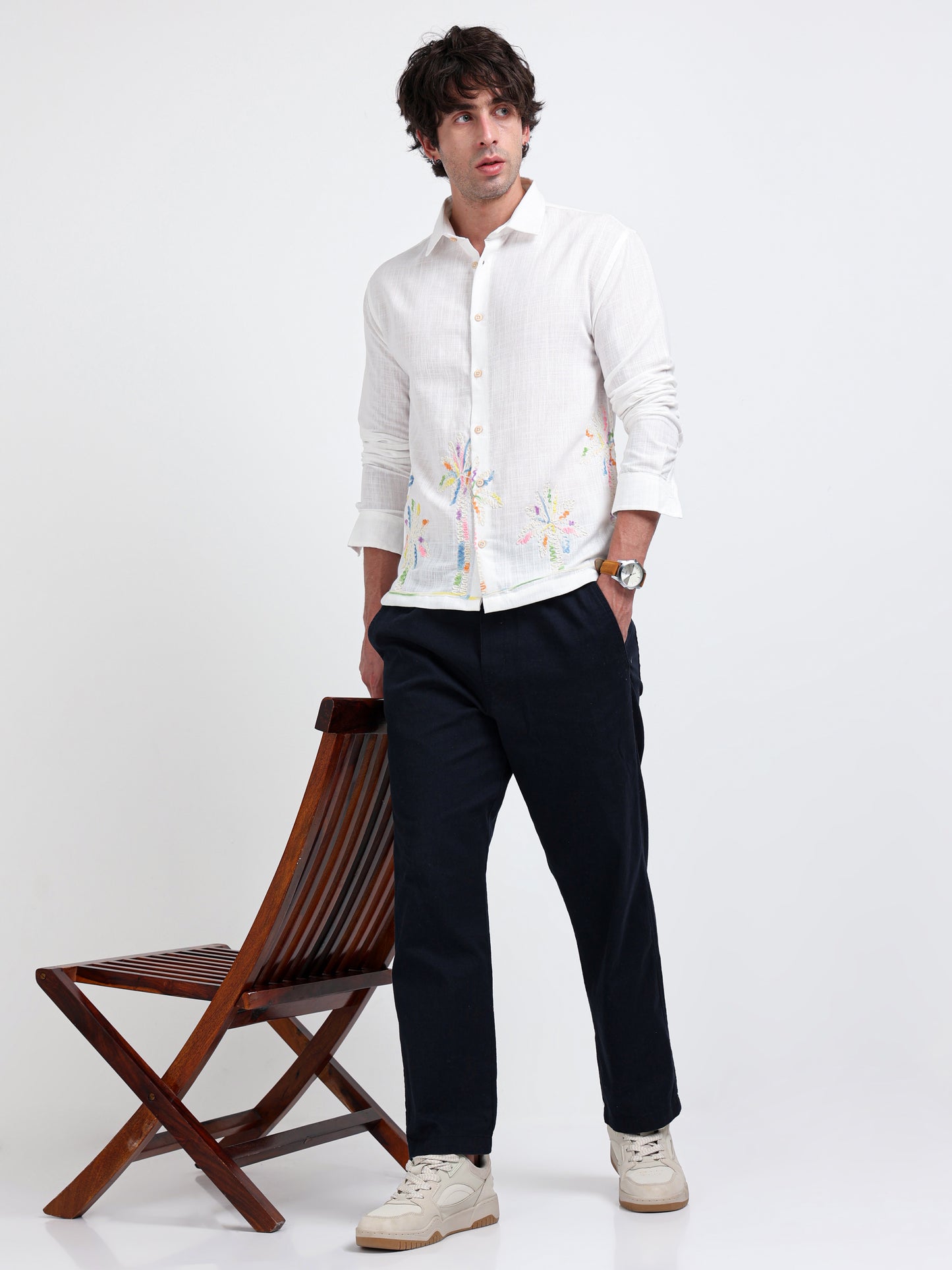 Crafted Embroidery Cotton Blend Shirt