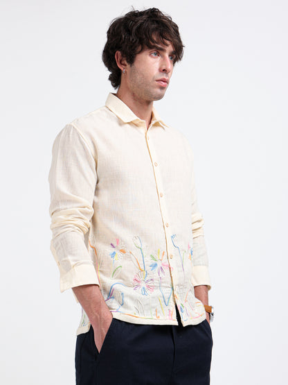 Crafted Embroidery Cotton Blend Shirt