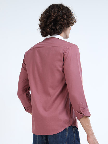 Men’s Dusty Rose Cotton Shirt with Modular Collar and Contrast Pocket
