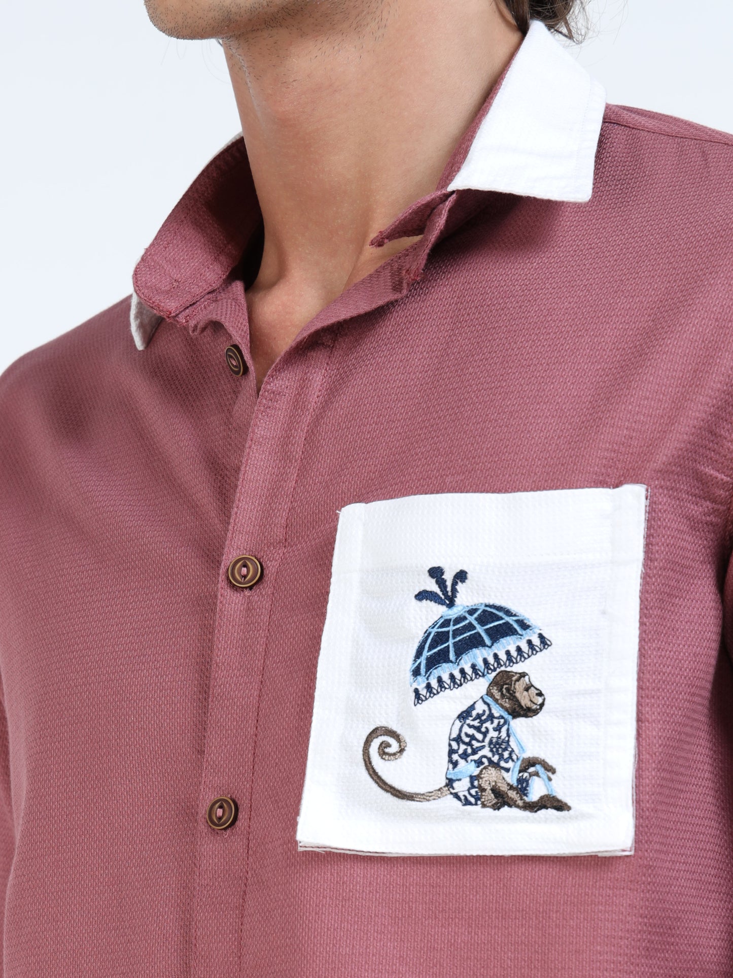 Men’s Dusty Rose Cotton Shirt with Modular Collar and Contrast Pocket