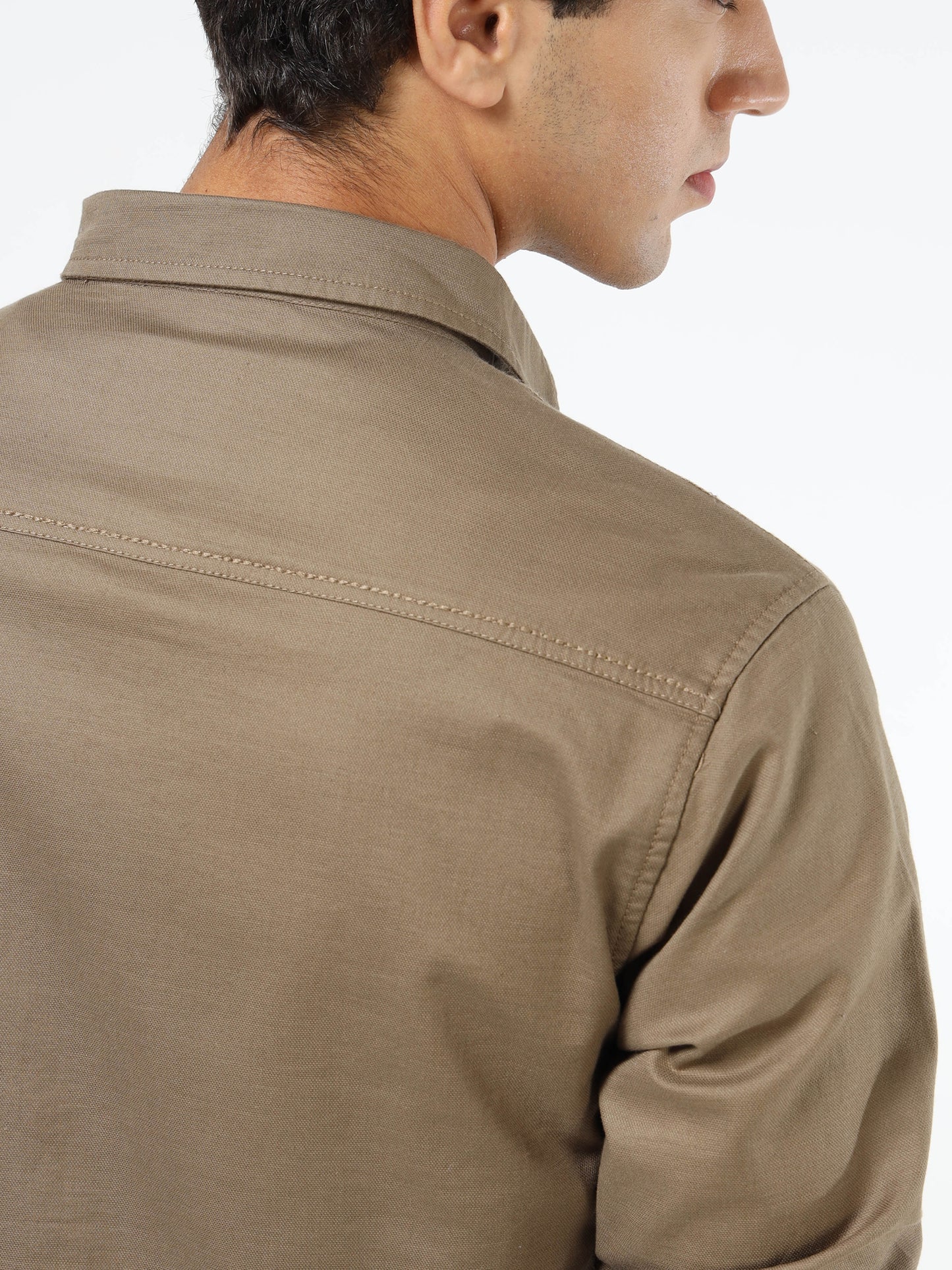 Men’s Brown Cotton Utility Casual Shirt with Dual Flap Pockets