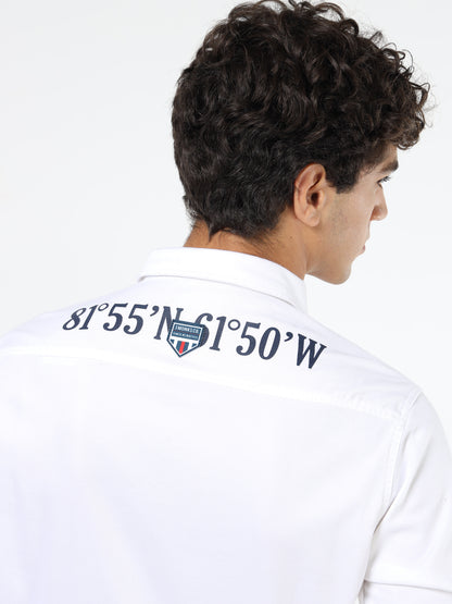 Men’s White Cotton Casual Shirt with Nautical Print Detailing