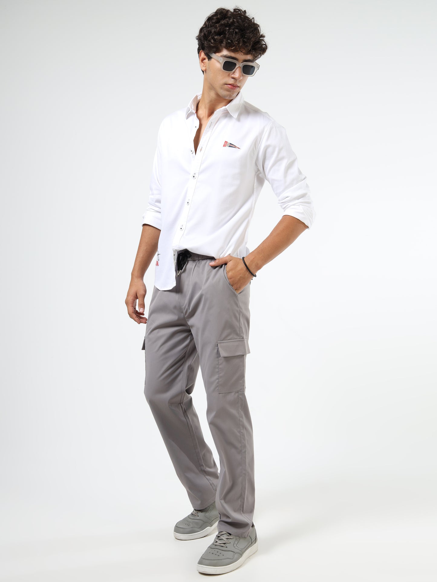 Men’s White Cotton Casual Shirt with Nautical Print Detailing