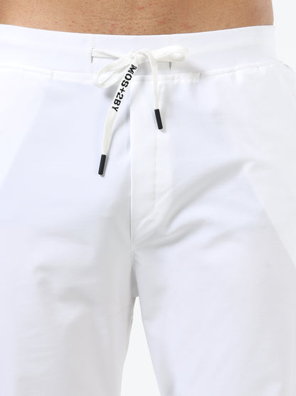 Men’s White Slim Fit Joggers with Adjustable Drawstring Waist & Zipper Pockets