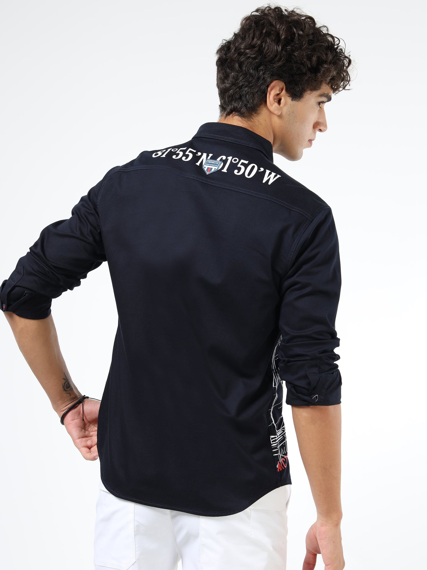 Men’s Black Cotton Casual Shirt with Nautical Print Detailing