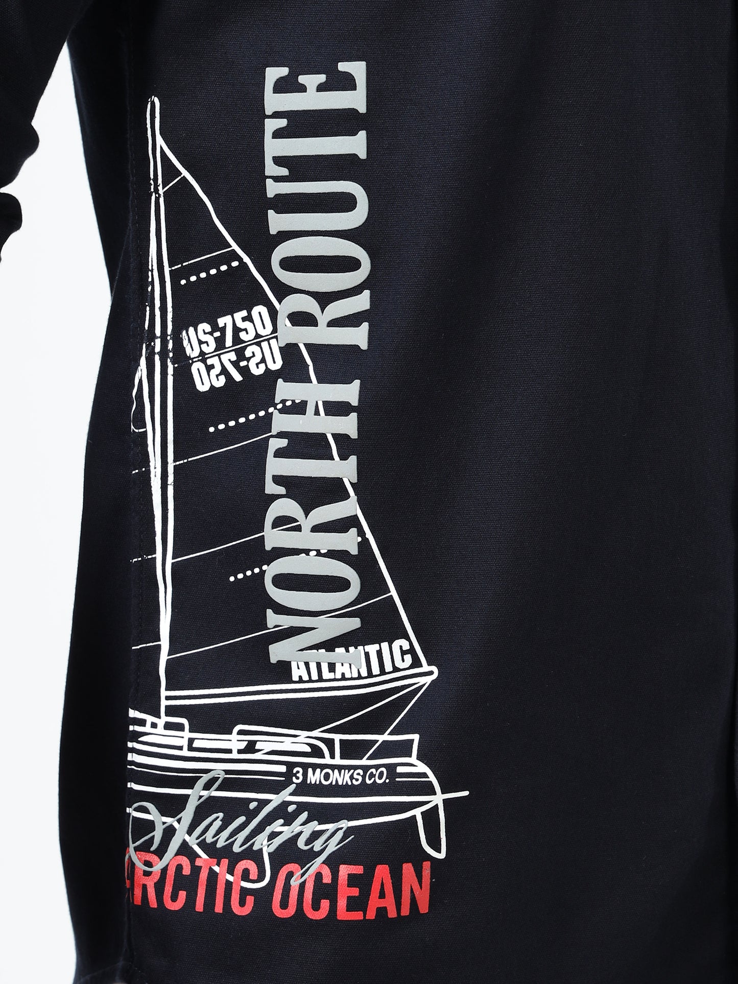 Men’s Black Cotton Casual Shirt with Nautical Print Detailing