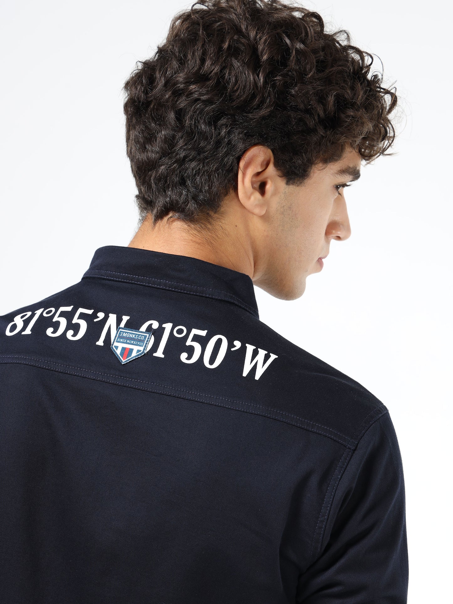 Men’s Black Cotton Casual Shirt with Nautical Print Detailing