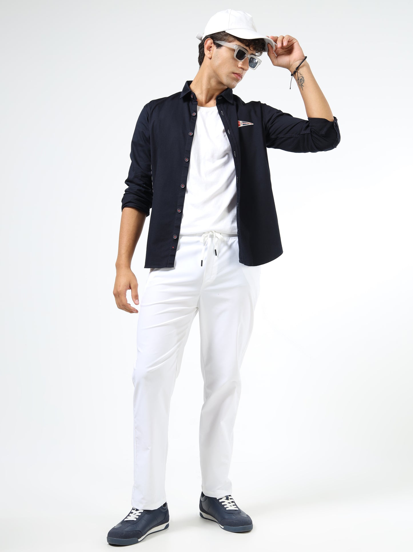 Men’s Black Cotton Casual Shirt with Nautical Print Detailing