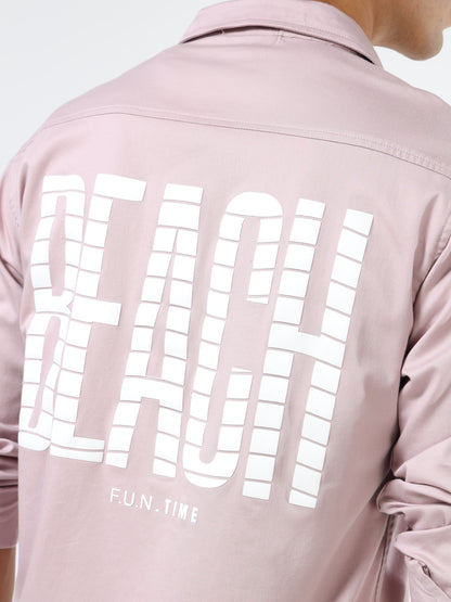 Men’s Light Pink Cotton Casual Shirt with Geometric Print Detailing