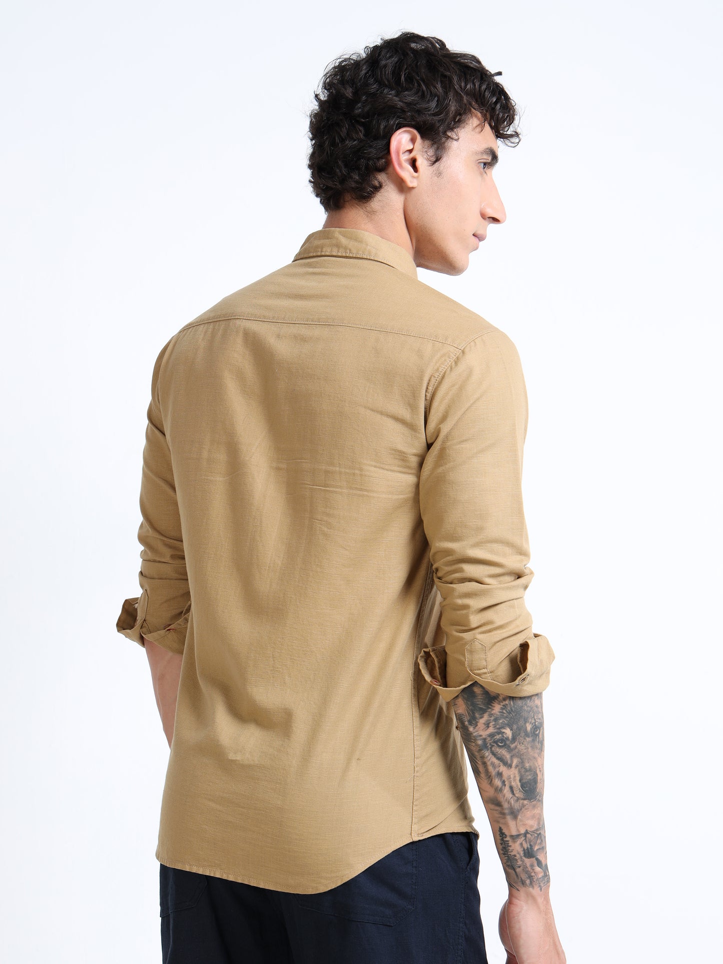 Men’s Brown Cotton Casual Shirt with Anchor Embroidery Detailing