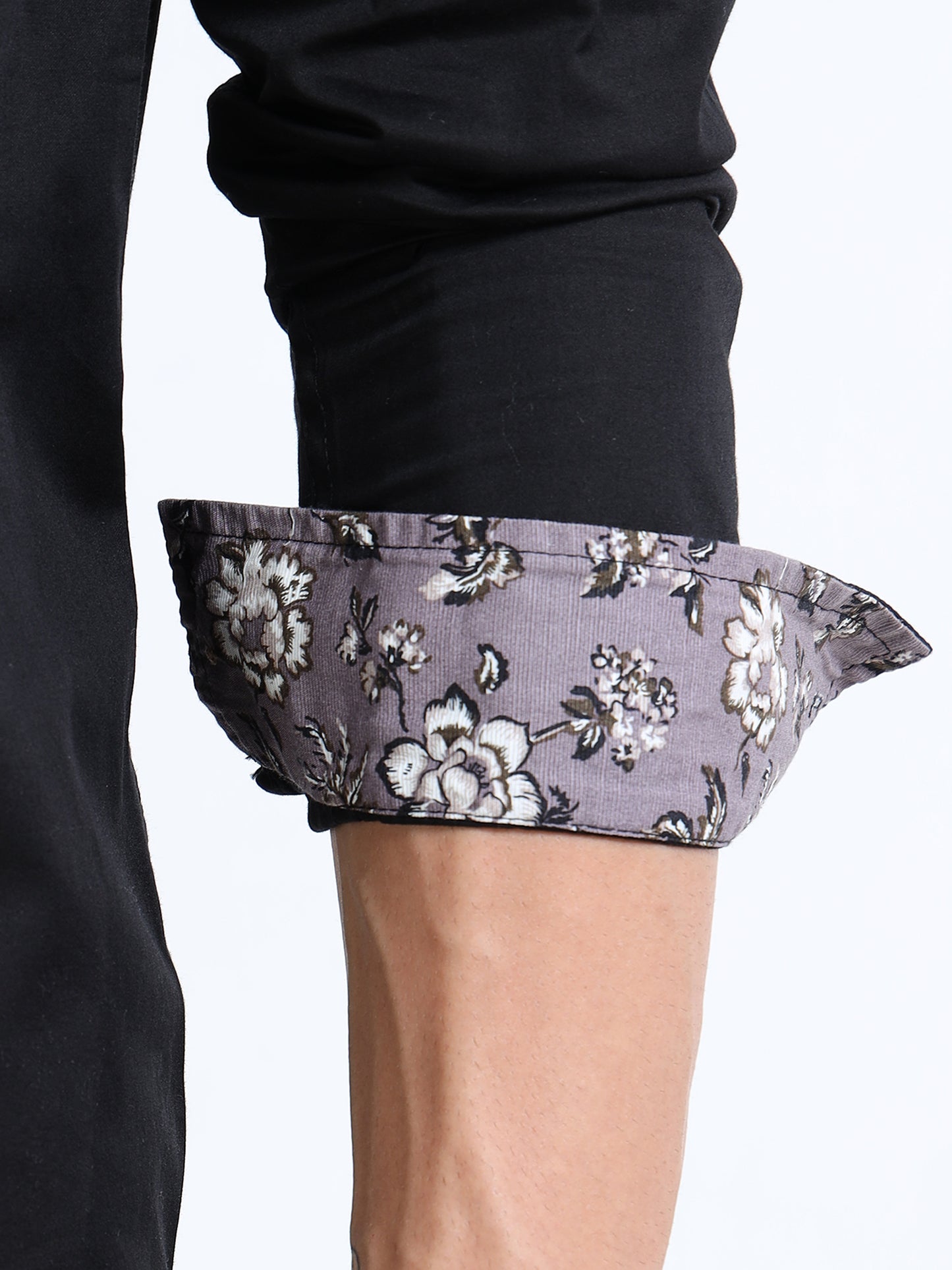 Men’s Black Cotton Casual Shirt with Embroidered Deer Detailing