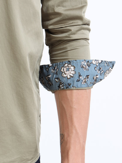 Men’s Olive Green Slim-Fit Shirt with Embroidered Stag Motif