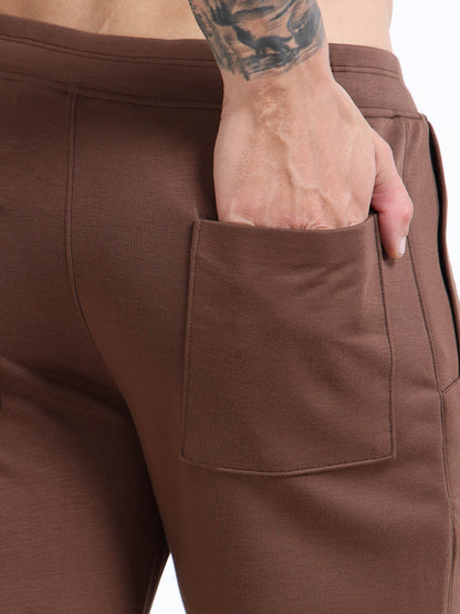 Men’s Coffee Brown Slim Fit Joggers with Adjustable Drawstring Waist & Utility Pockets
