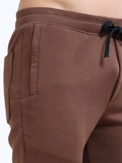 Men’s Coffee Brown Slim Fit Joggers with Adjustable Drawstring Waist & Utility Pockets