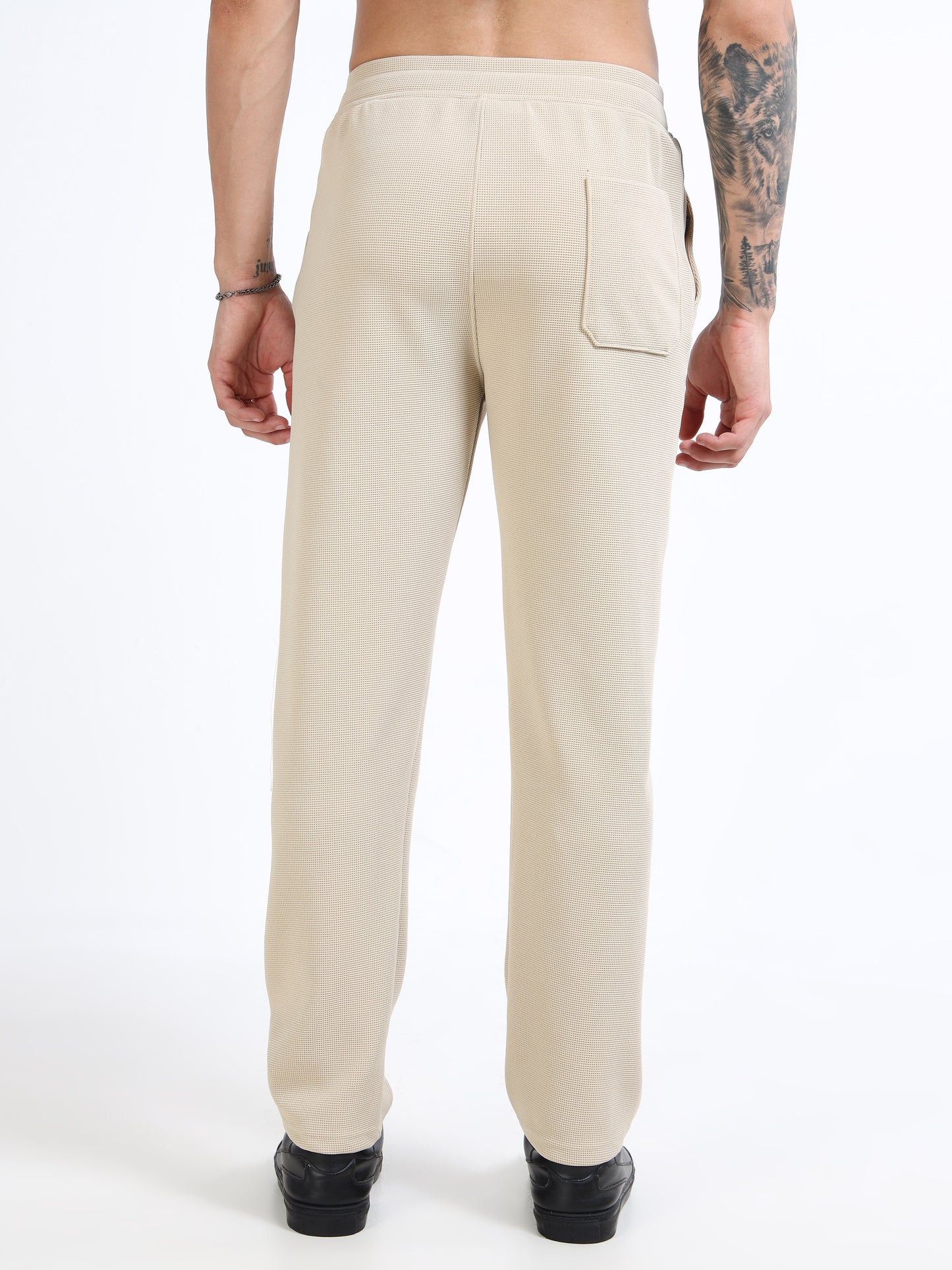 Men’s Beige Slim Fit Joggers with Adjustable Drawstring Waist & Side Pockets