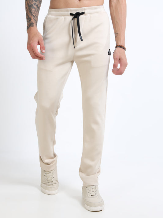 Men’s Cream Slim Fit Joggers with Adjustable Drawstring Waist & Side Pockets