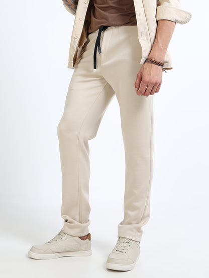 Men’s Cream Slim Fit Joggers with Adjustable Drawstring Waist & Side Pockets