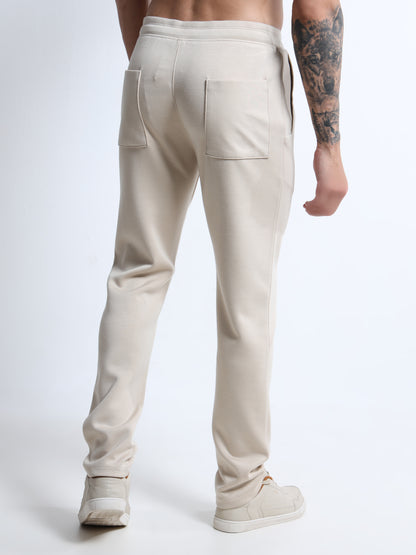 Men’s Cream Slim Fit Joggers with Adjustable Drawstring Waist & Side Pockets