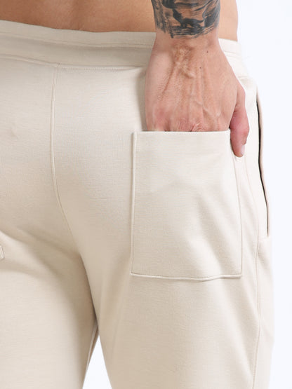 Men’s Cream Slim Fit Joggers with Adjustable Drawstring Waist & Side Pockets