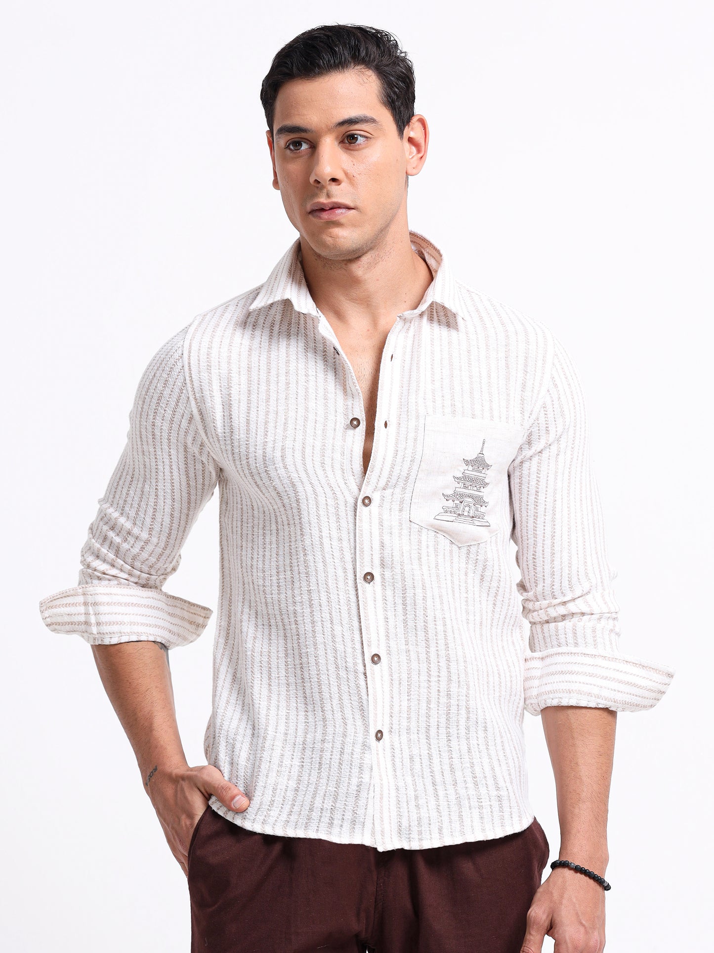 Crafted Embroidery Linen Blend Shirt